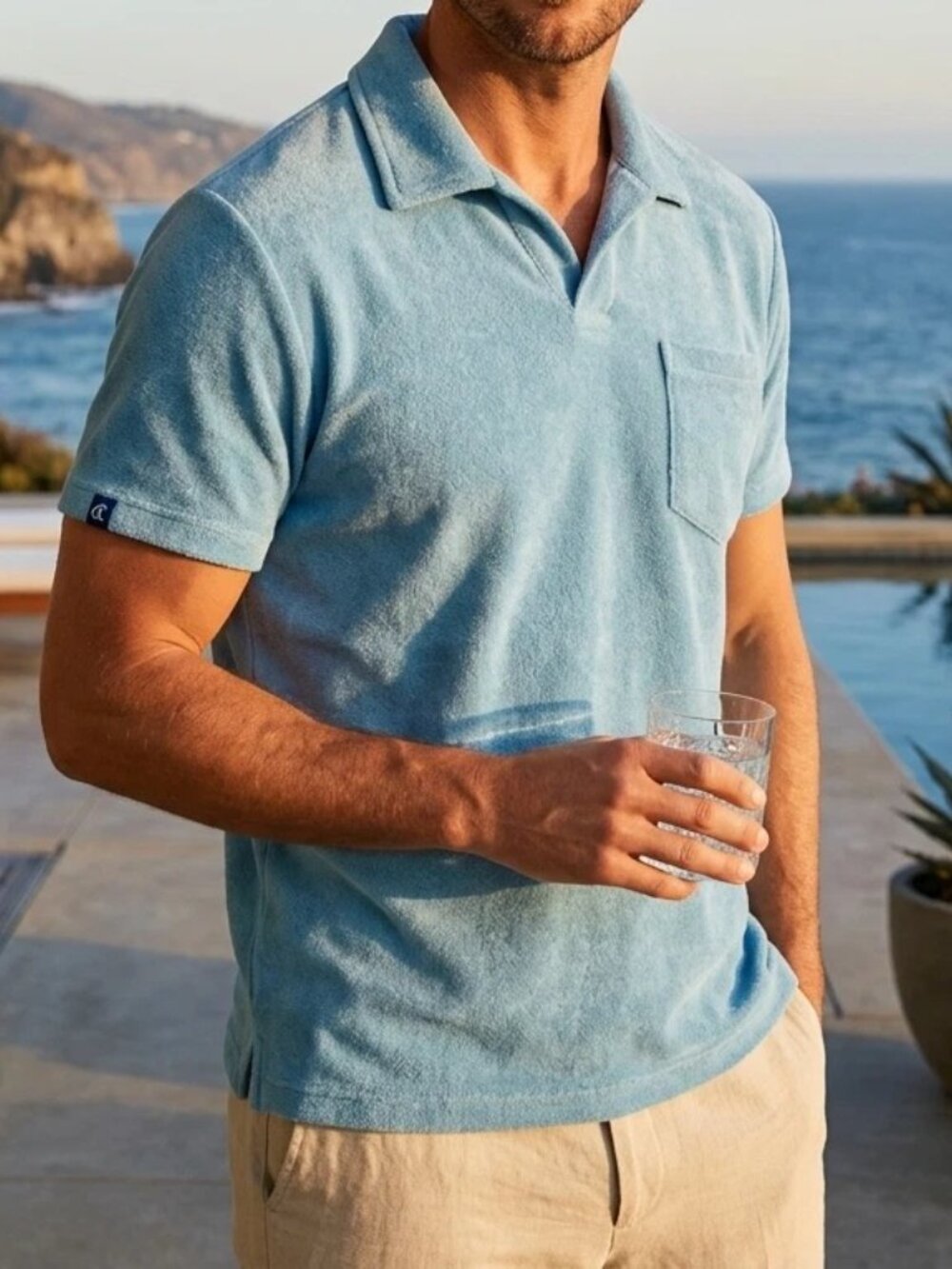Criquet Terrycloth Polo Men's T-Shirt Short Sleeves Collared Solid Blue S 290361